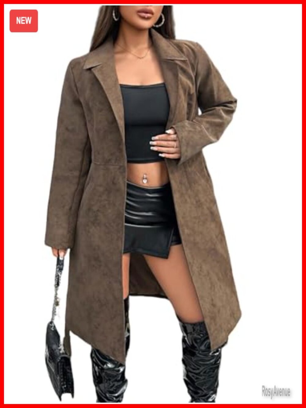Suede Trench Coat Long Belted Overcoat Women's Faux Suede Jacket